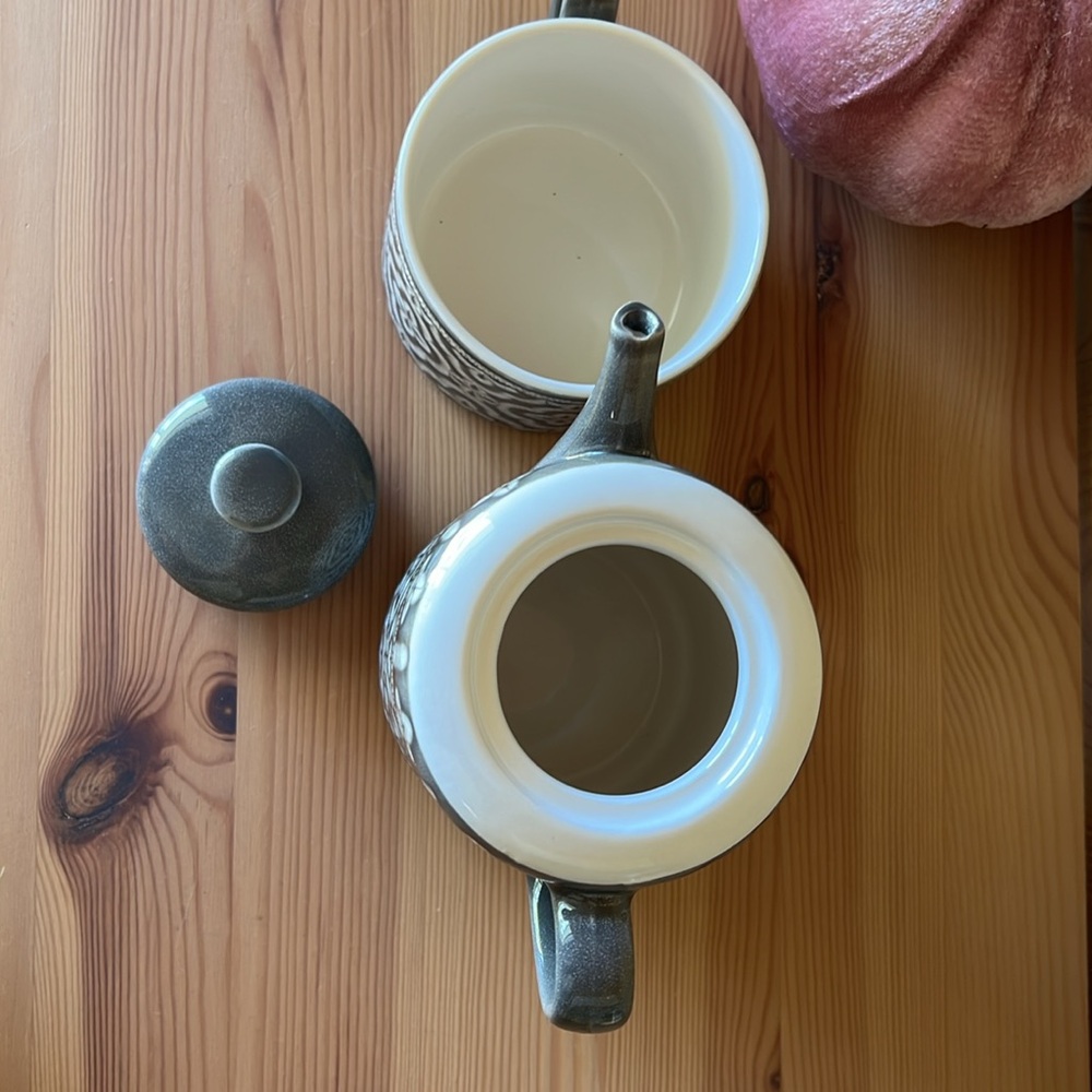 STOKES tea service for one mini teapot & cup set. Stoneware - Picture 2 of 7